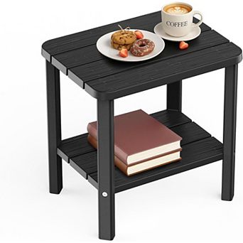 EFU Dual Storage Side Table with Weatherproof Resin, Square 16.46 Inch for Patio and Living Room