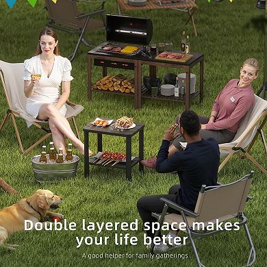 EFU Dual Storage Side Table with Weatherproof Resin, Square 16.46 Inch for Patio and Living Room