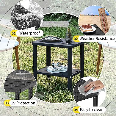 EFU Dual Storage Side Table with Weatherproof Resin, Square 16.46 Inch for Patio and Living Room
