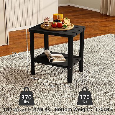 EFU Dual Storage Side Table with Weatherproof Resin, Square 16.46 Inch for Patio and Living Room