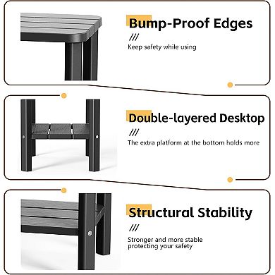 EFU Dual Storage Side Table with Weatherproof Resin, Square 16.46 Inch for Patio and Living Room