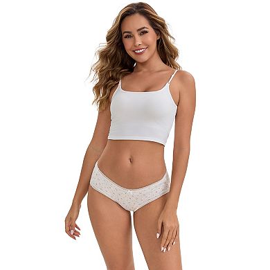 2 Packs Women's Flower Print Mid-Waisted Full Coverage Briefs Elastic Breathable Cotton Underwear