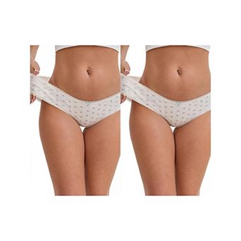 2 Packs Women's Flower Print Mid-Waisted Full Coverage Briefs Elastic Breathable Cotton Underwear