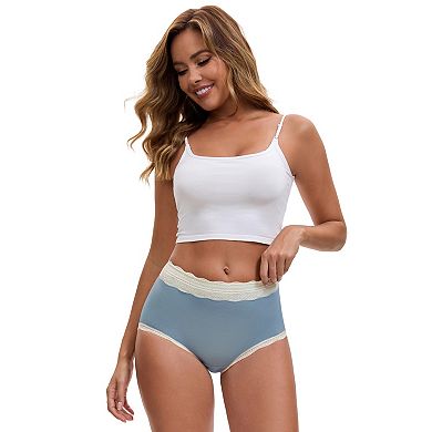 2 Packs Women's High Waisted Lace Trim Briefs Cotton Full Coverage Underwear Panties