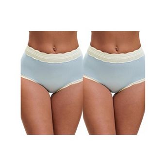 2 Packs Women's High Waisted Lace Trim Briefs Cotton Full Coverage Underwear Panties