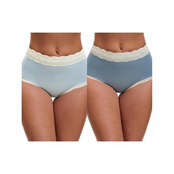 2 Packs Women's High Waisted Lace Trim Briefs Cotton Full Coverage Underwear Panties