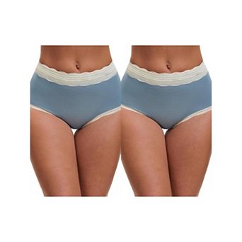 2 Packs Women's High Waisted Lace Trim Briefs Cotton Full Coverage Underwear Panties