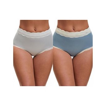 2 Packs Women's High Waisted Lace Trim Briefs Cotton Full Coverage Underwear Panties