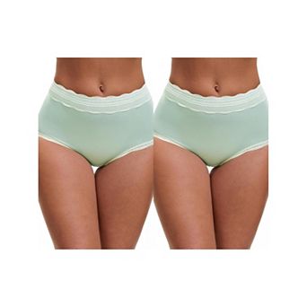 2 Packs Women's High Waisted Lace Trim Briefs Cotton Full Coverage Underwear Panties
