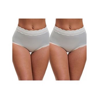 2 Packs Women's High Waisted Lace Trim Briefs Cotton Full Coverage Underwear Panties