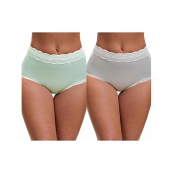 2 Packs Women's High Waisted Lace Trim Briefs Cotton Full Coverage Underwear Panties