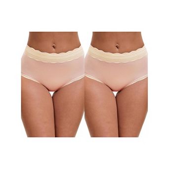 2 Packs Women's High Waisted Lace Trim Briefs Cotton Full Coverage Underwear Panties