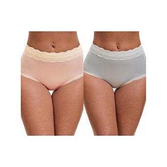 2 Packs Women's High Waisted Lace Trim Briefs Cotton Full Coverage Underwear Panties