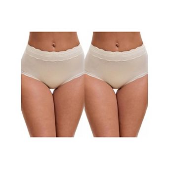 2 Packs Women's High Waisted Lace Trim Briefs Cotton Full Coverage Underwear Panties