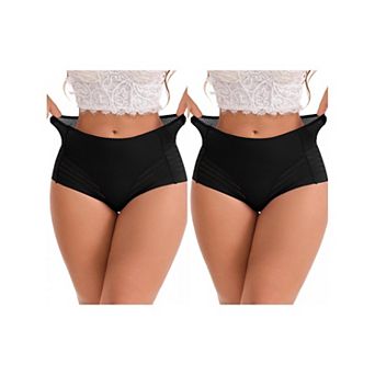 2 Packs Women's High-Waisted Hollow Lace Mesh Underwear Full Coverage Seamless Cotton Briefs