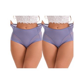 2 Packs Women's High-Waisted Hollow Lace Mesh Underwear Full Coverage Seamless Cotton Briefs