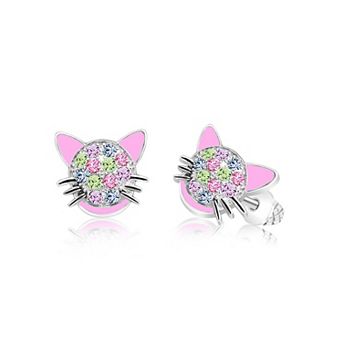Girls Cat Earrings - Hypoallergenic Kids Earrings with Surgical Titanium Screwbacks