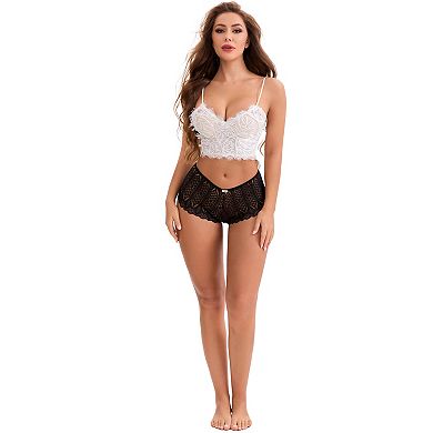 2 Packs Women's High Rise Hollow Lace Hip-Lifting Briefs Full Coverage Breathable Underwear