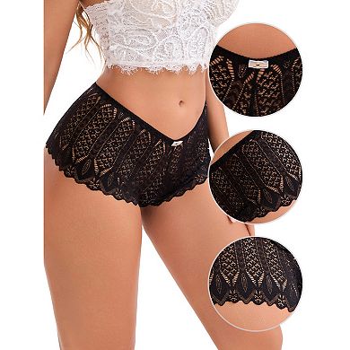 2 Packs Women's High Rise Hollow Lace Hip-Lifting Briefs Full Coverage Breathable Underwear