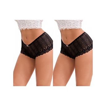2 Packs Women's High Rise Hollow Lace Hip-Lifting Briefs Full Coverage Breathable Underwear