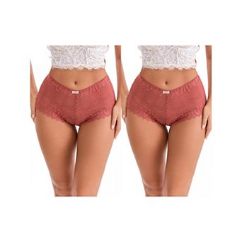 2 Packs Women's High Rise Hollow Lace Hip-Lifting Briefs Full Coverage Breathable Underwear