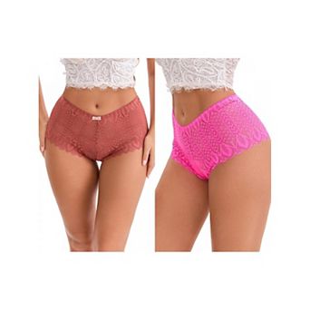 2 Packs Women's High Rise Hollow Lace Hip-Lifting Briefs Full Coverage Breathable Underwear
