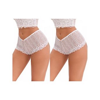 2 Packs Women's High Rise Hollow Lace Hip-Lifting Briefs Full Coverage Breathable Underwear