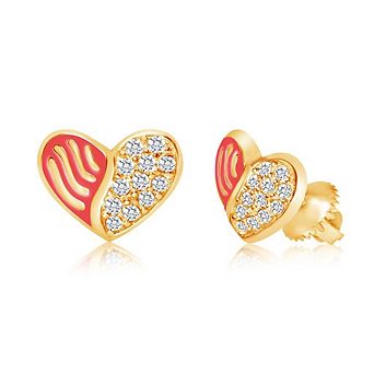 18K Yellow Gold Plated Kids Heart Earrings for Girls with Sterling Silver Screwbacks