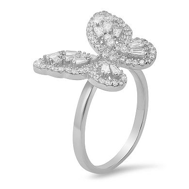 Queen Jewels Sterling Silver Cubic Zirconia Baguette-Cut Butterfly Ring