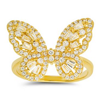 Queen Jewels Sterling Silver Cubic Zirconia Baguette-Cut Butterfly Ring