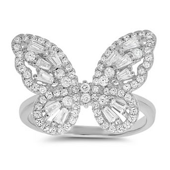 Queen Jewels Sterling Silver Cubic Zirconia Baguette-Cut Butterfly Ring