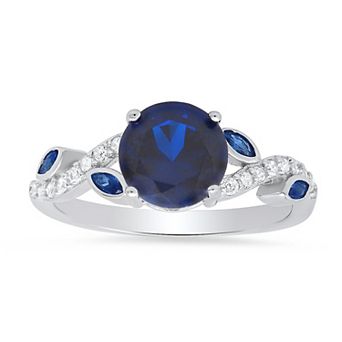 Queen Jewels Sterling Silver Cubic Zirconia & Simulated Sapphire Floral Ring