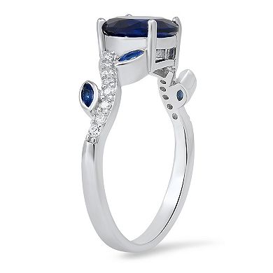 Queen Jewels Sterling Silver Cubic Zirconia & Simulated Sapphire Floral Ring