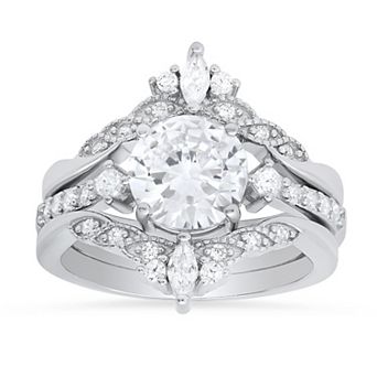 Rhodium Over Sterling Silver 3 pc Stackable Cubic Zirconia Ring Set