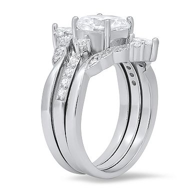 Rhodium Over Sterling Silver 3-Piece Stackable Cubic Zirconia Ring Set