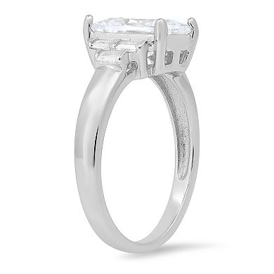 Queen Jewels Sterling Silver Cubic Zirconia Emerald-Cut Ring