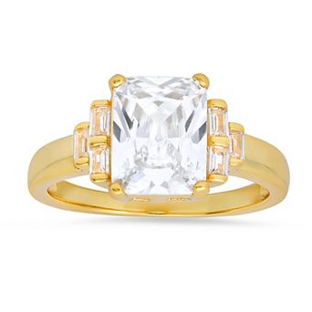 Queen Jewels Sterling Silver Cubic Zirconia Emerald-Cut Ring