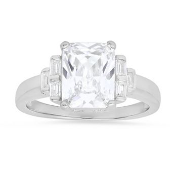 Queen Jewels Sterling Silver Cubic Zirconia Emerald-Cut Ring