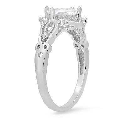 Queen Jewels Sterling Silver Cubic Zirconia Princess-Cut Filigree Ring