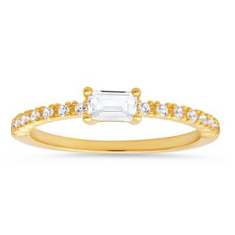Queen Jewels Sterling Silver Cubic Zirconia Baguette-Cut East/West Ring