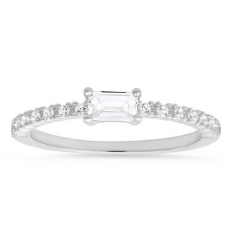 Queen Jewels Sterling Silver Cubic Zirconia Baguette-Cut East/West Ring