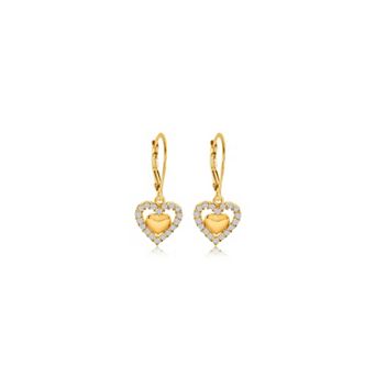 18K Yellow Gold Plated Kids Heart Hypoallergenic Earrings for Girls with Sterling Silver Leverbacks