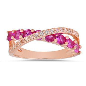 Queen Jewels Sterling Silver Cubic Zirconia & Simulated Pink Sapphire Crossover Ring
