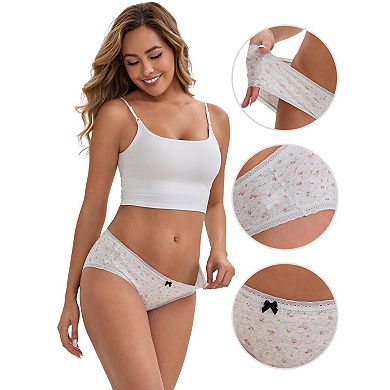 2 Packs Women's Flower Print Mid-Waisted Full Coverage Briefs Elastic Breathable Cotton Underwear