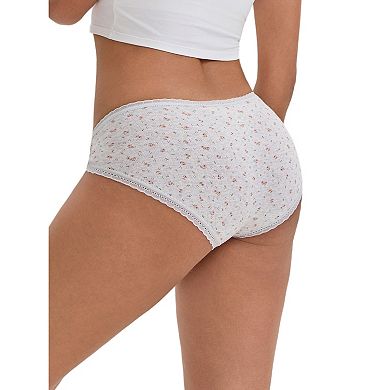 2 Packs Women's Flower Print Mid-Waisted Full Coverage Briefs Elastic Breathable Cotton Underwear