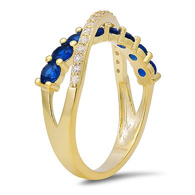 Queen Jewels Sterling Silver Cubic Zirconia & Simulated Sapphire Crossover Ring