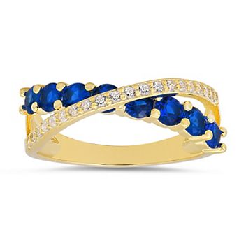 Queen Jewels Sterling Silver Cubic Zirconia & Simulated Sapphire Crossover Ring