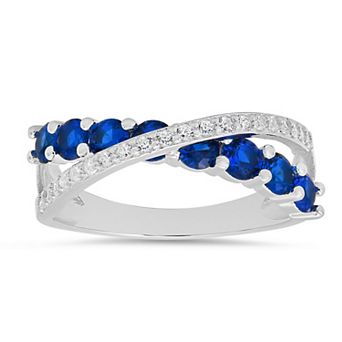 Queen Jewels Sterling Silver Cubic Zirconia & Simulated Sapphire Crossover Ring