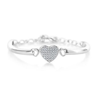 White Gold Plated Kids CZ Heart Bracelet for Girls