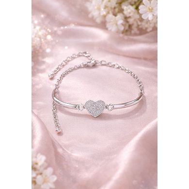 White Gold Plated Kids CZ Heart Bracelet for Girls